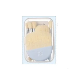 Compact Makeup Brush Set - 6 Mini Brushes for Powder, Foundation, Blush, Blending, and Concealer (Blue Set)
