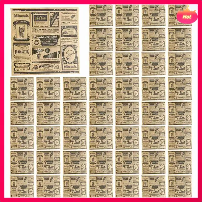 ABYP 400Pcs English Newspaper Greaseproof Paper Snack Paper Oil-Absorbent French Fries Sandwich Wrapping Paper, Yellow