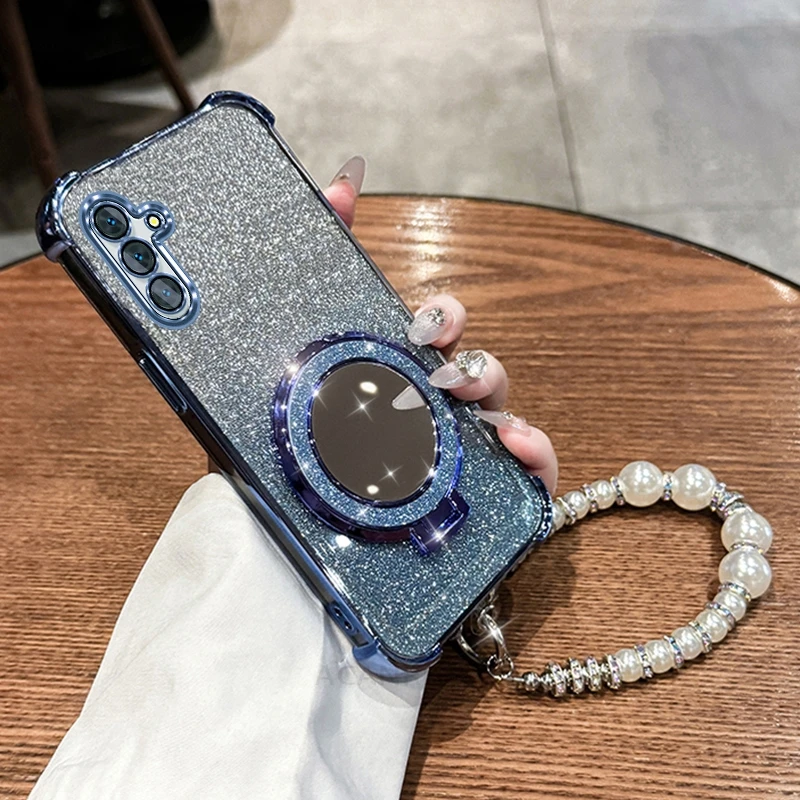 Glitter Mirror Holder Bracelet Chain Soft Shockproof Back Cover Case