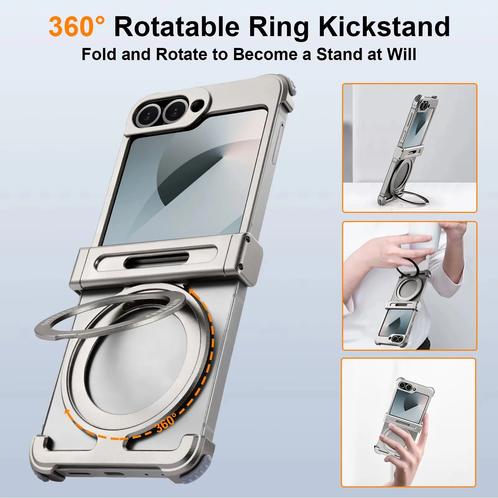 Eary Metal Case for Samsung Galaxy Flip 7 Magsafe with 360°Rotate Magnetic Stand Frameless Phone Case Shockproof Protector Cover
