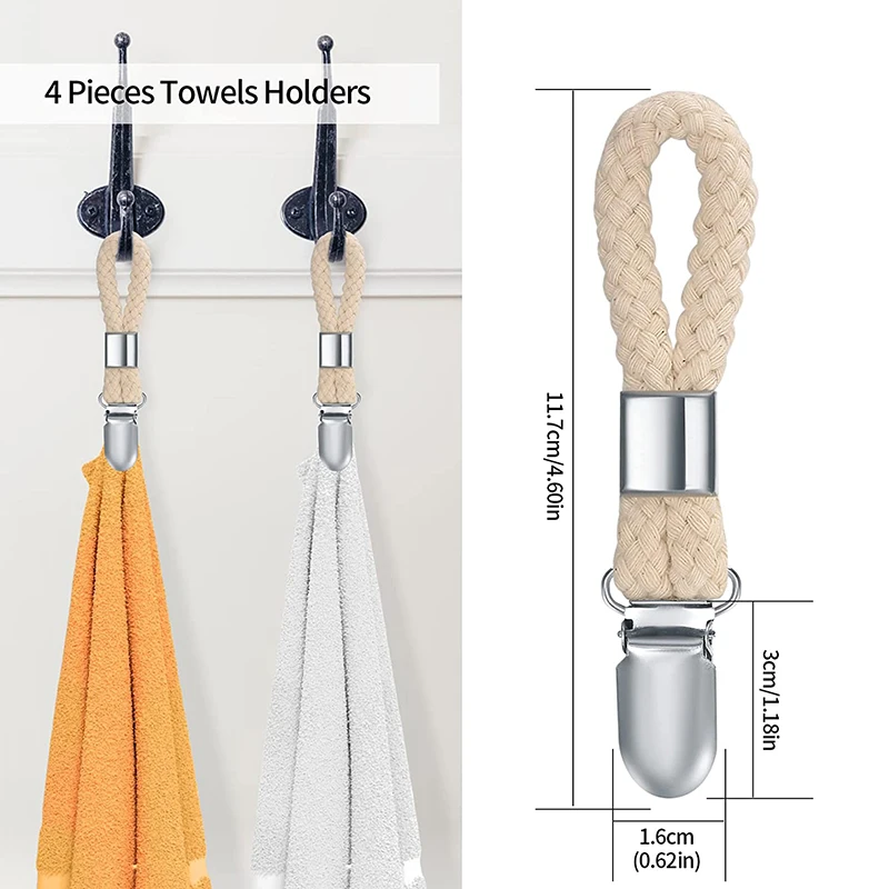 Packs Hanging Tea Towel Clips Towel Hangers Rack Hand Towel Hook Cloth  Hanger Holder Brackets Braided Cotton Loop - AliExpress