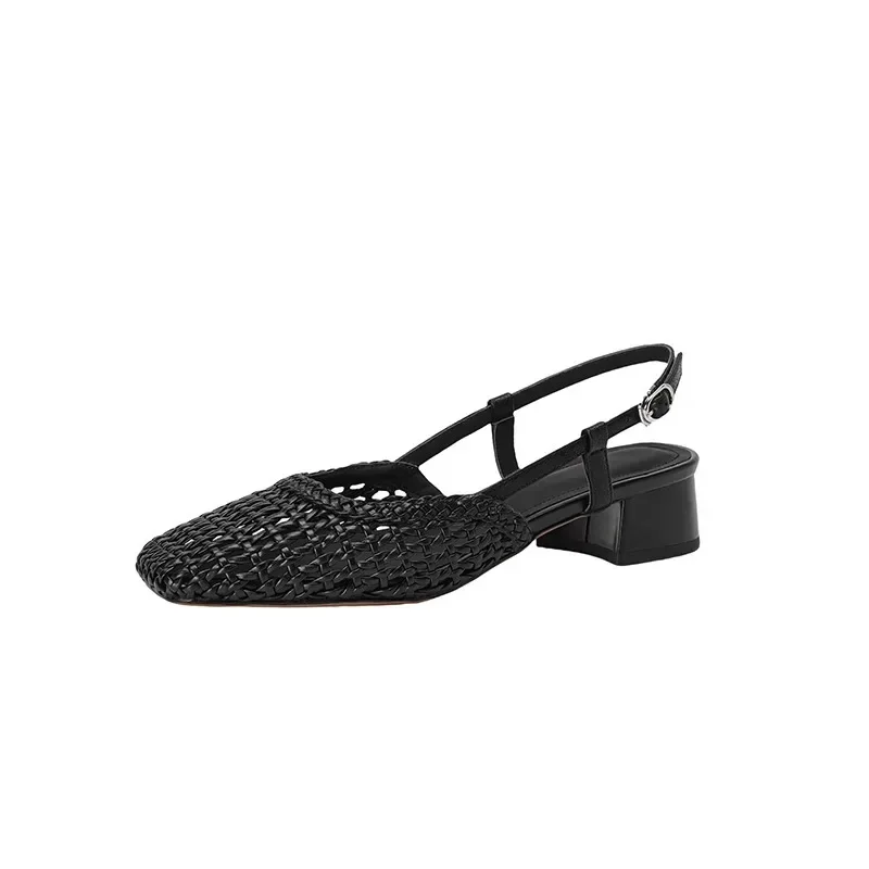 Women Sandals Comfortable Sandals Women High Heels Versatile Solid Color Summer Sandals Women's Pointed Toe Shoes Covered Toe Shoes Fashion Hollow High Heels