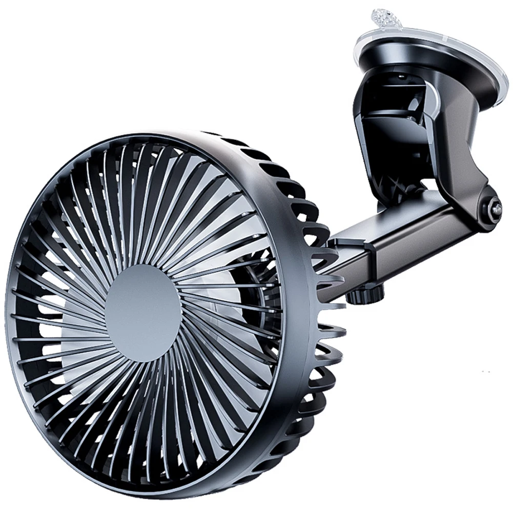 12V/24V Windshield Desk Fan USB Suction Cup Auto Cooler 360 Degree Adjustable Car Dashboard Fan 3 Speeds Mini Car Fan 2