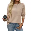 Women Fashion Solid Color Waffle Fabric Sweatshirt Single Pocket Patchwork O Neck Pullover Hoodie Female Autumn Long Sleeve Tops 1