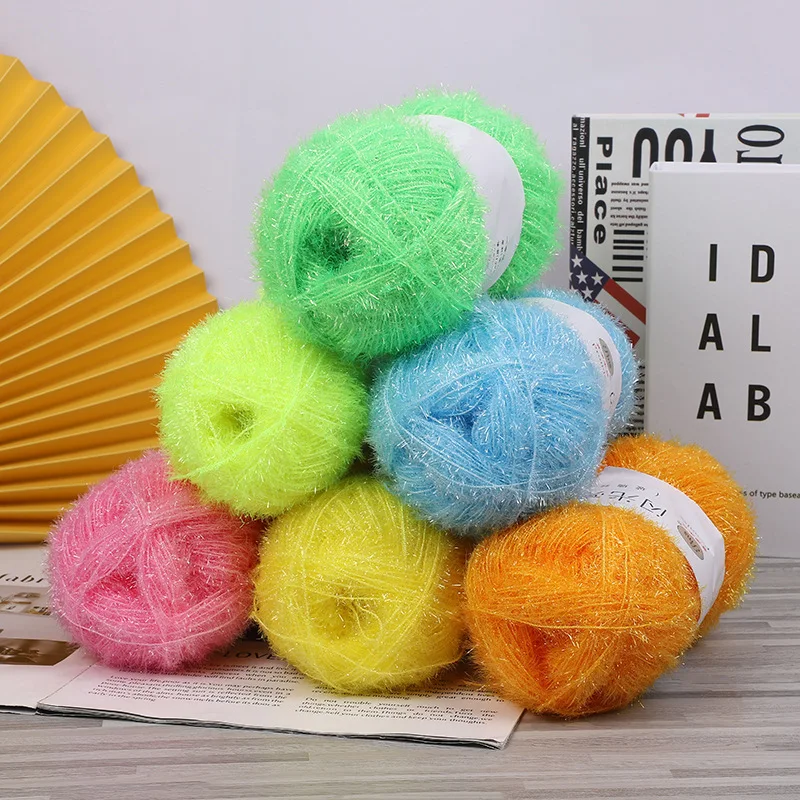 50g/Ball Colorful Glass Silk Wool Yarn Hand-knitted DIY Bright Gold Silk Yarn For Bag Silk Thread Yarn images - 6