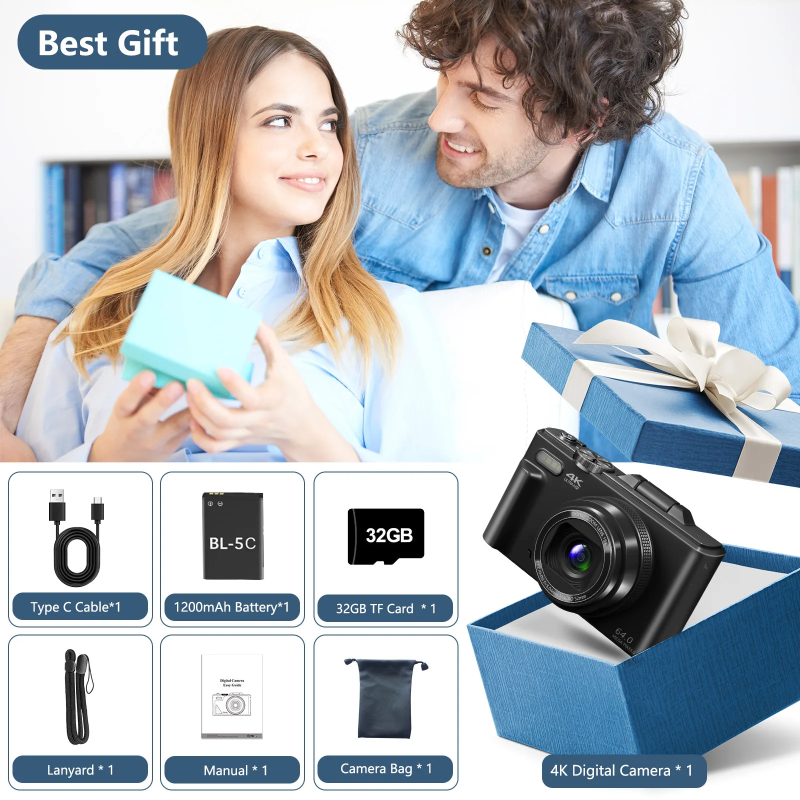 كاميرا تصوير رقمية مدمجة بدقة 4K، تكبير رقمي 18x،...