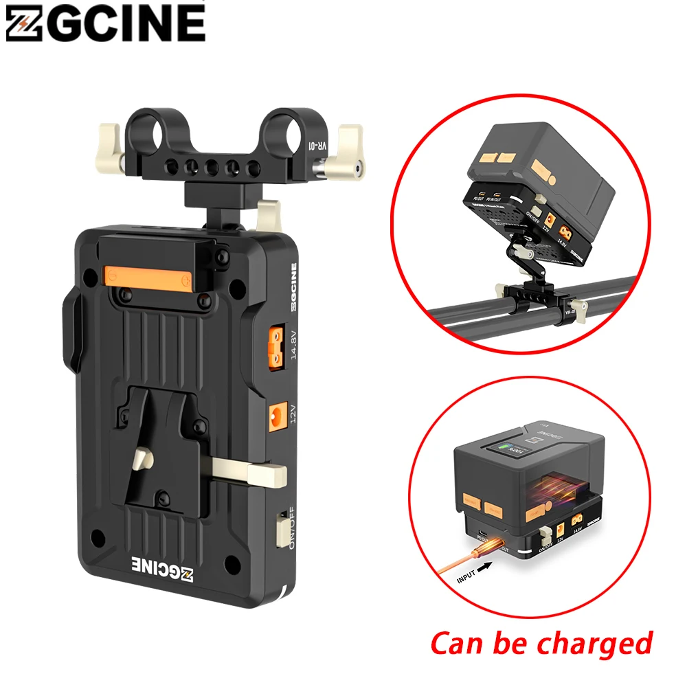 ZGCINE VP1 V 마운트 배터리 플레이트, PD 14.8V, 15mm 로드 클램프, 표준 V-잠금 배터리 플레이트 어댑터