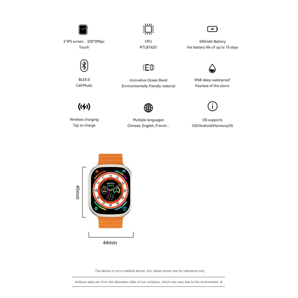 Microwear W68 U ø 8 Ʈ ġ   ȭ, NFC ɹڼ   SOS  Ʈġ, 2.0 ġ, 49mm