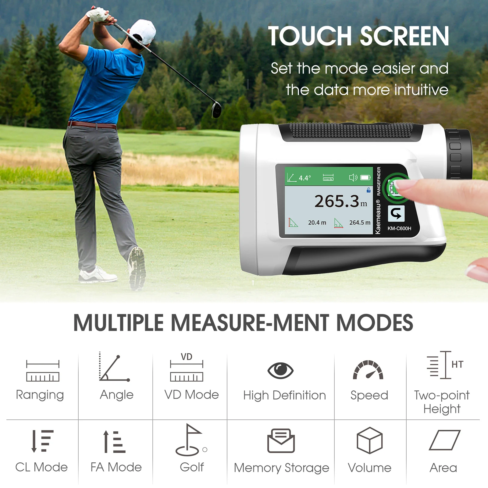 Golf Rangefinder with LCD Touch Screen 6X Magnification 600/800M USB Rechargeable Range Finder Distance Meter with Speaker Slope