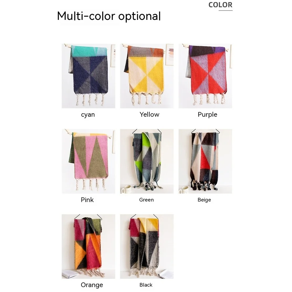 New Geometric Triangle Scarf Women in Winter with 100 Pairs of Tune, Green Hippocampus Hair Shawl for Women's Street_voghion.com