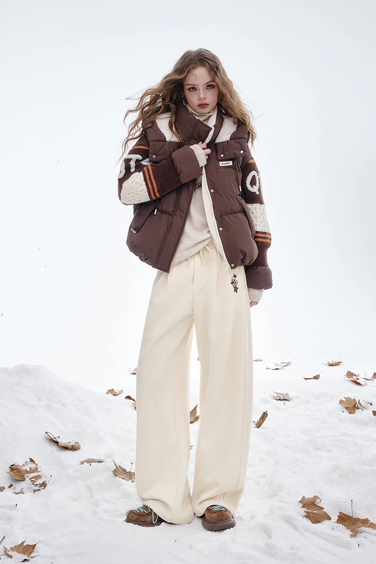 ELFSACK 2025 Winter New Arrivals Casual Loose Solid Colour Floor Length Straight Leg Pants For Women