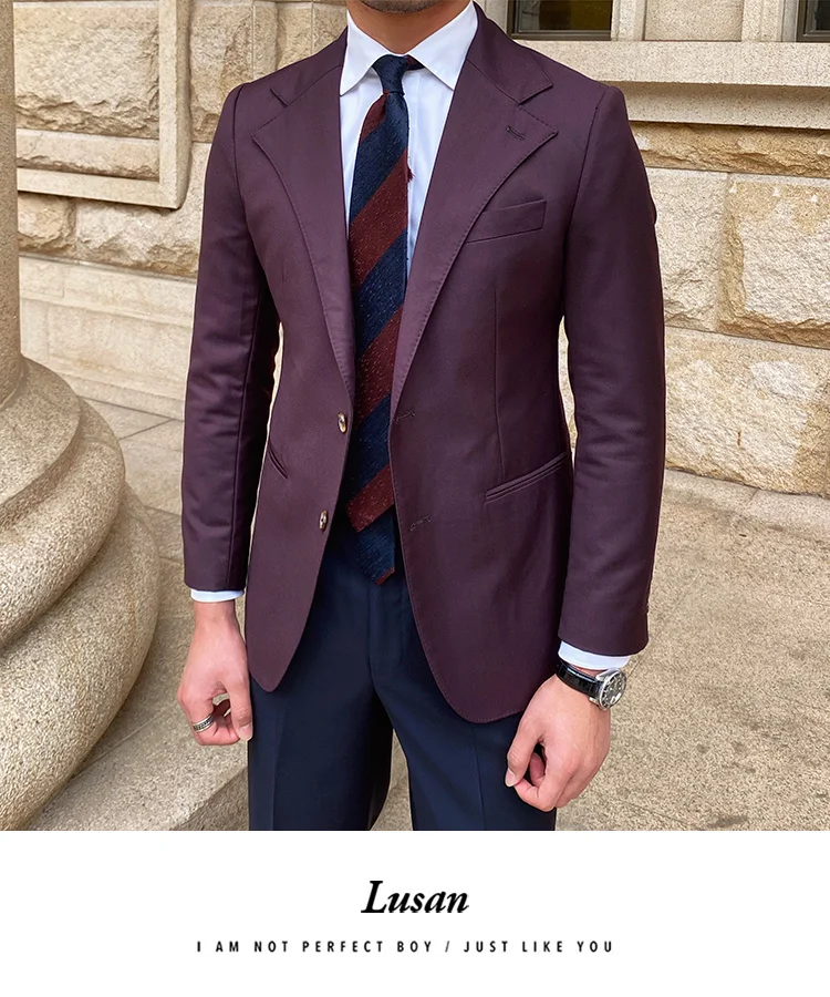 Style British Men Italian Wide Collar Versatile Slim Blazer Hombre Suit Chaqueta Hombre Prom Blazer Men Blazer Vintage Burgundy blazer for men wedding