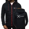 2025 Spring Autumn Men's Cryptocurrency Ripple XRP Logo Print Personality Solid Color Patchwork Long Sleeve Hooded Cotton Jacket 1