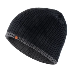 Men's Double-Layer Wool Knit Beanie - Velvet-Lined Winter Hat (Black)
