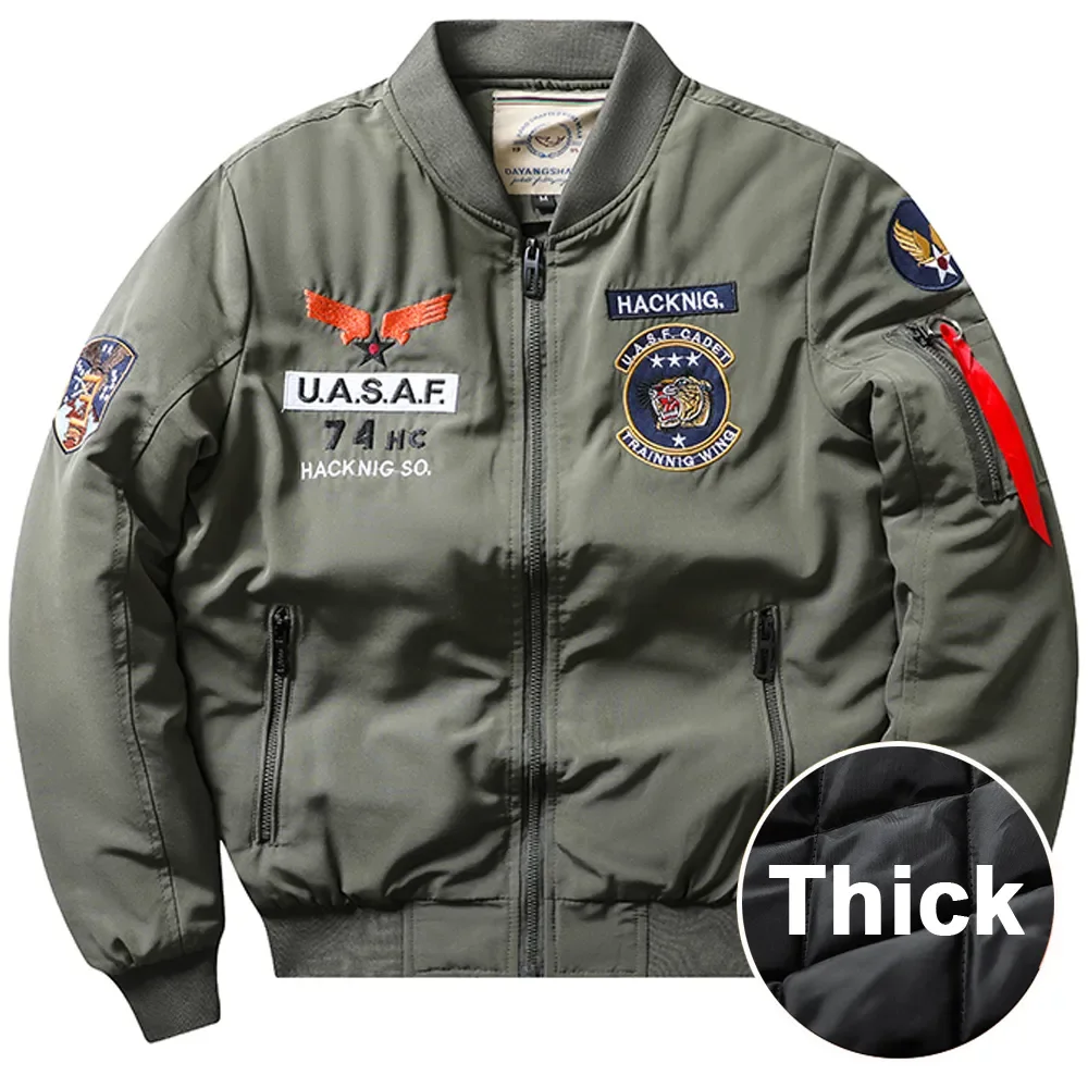 

Force Air Ma1 Flight Jacket Men Winter Thick Harley Biker Jackets Military Top Gun Outdoor Embroidery Casual Bomber Bubble Coats