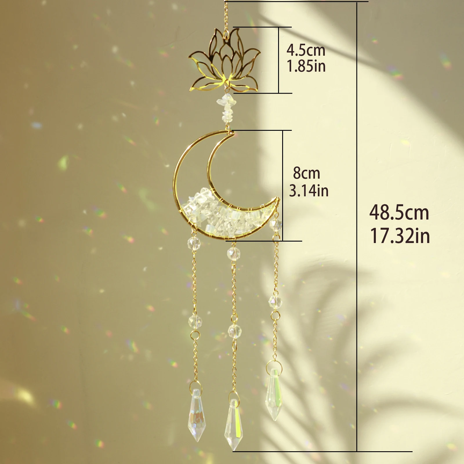 Mond Lotus Sun catcher Prismen Hof & Garten Dekor Amethyst Sonnen fänger Kristall Wind Glockenspiel Regenbogen Hersteller Witchy Home Car Charme – Detail 6