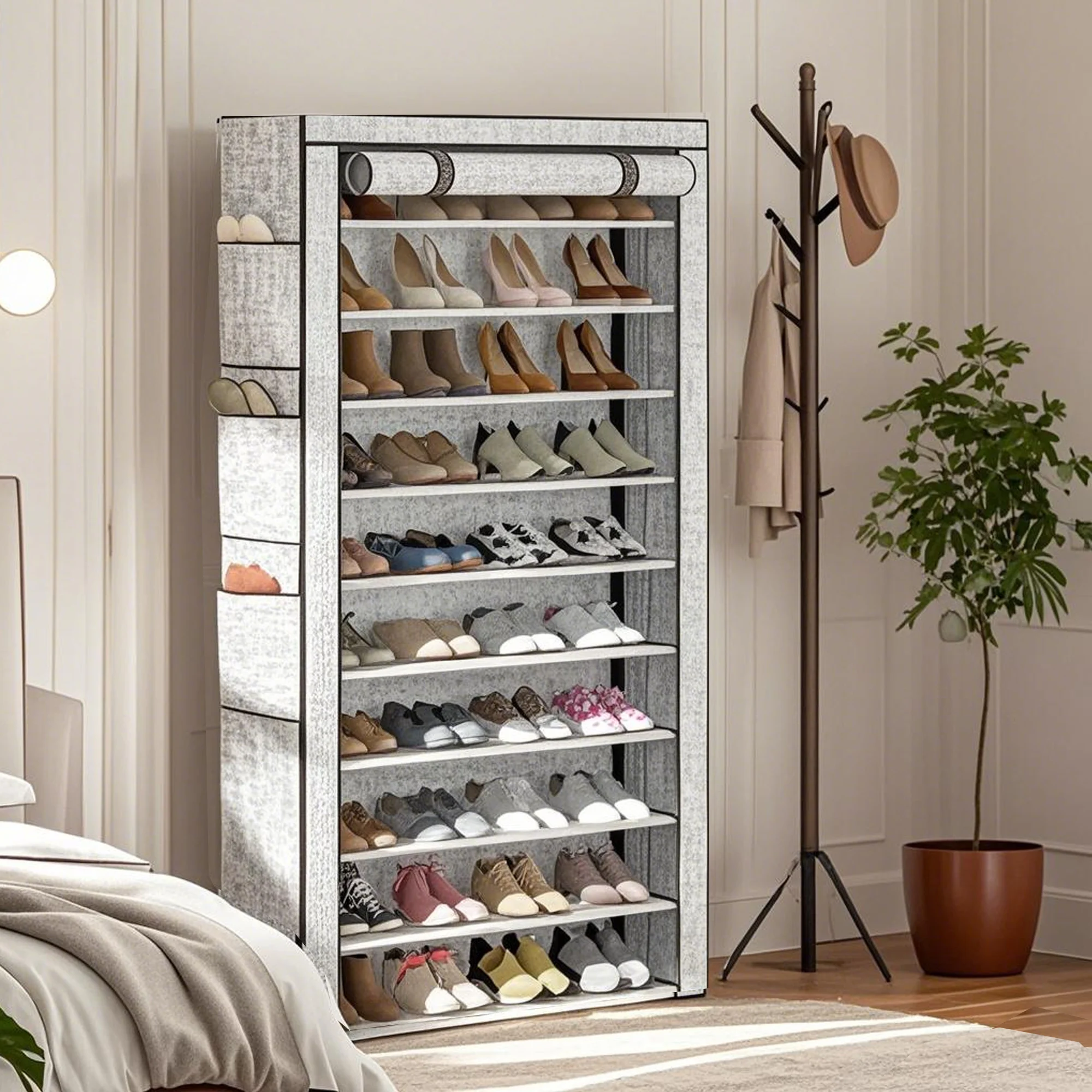 Shoe Rack 10Tier Large Capacity 50-56Pairs Beautiful Tall Shoe Shelf Storage Cabinet Entryway Closet 8 Tier Organizer 32-40Pairs