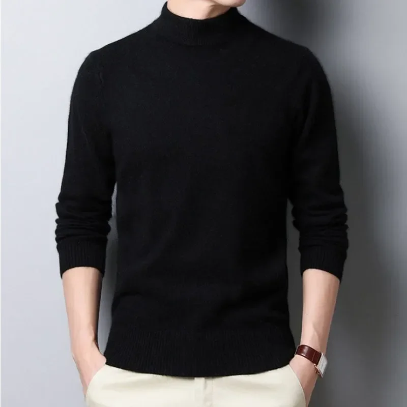 

Осень 2023, Однотонный свитер с полувысоким воротником, Модный повседневный пуловер с длинным рукавом, теплый пуловер, вязаная одежда