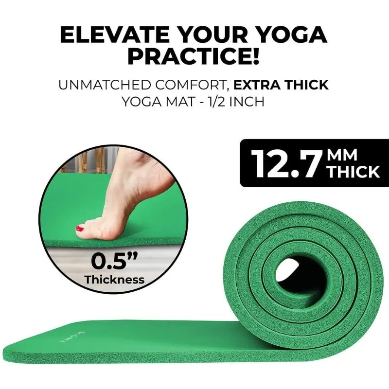 HemingWeigh Yoga Mat Thick, Set for Home Workouts, 1/2 Inch Thick