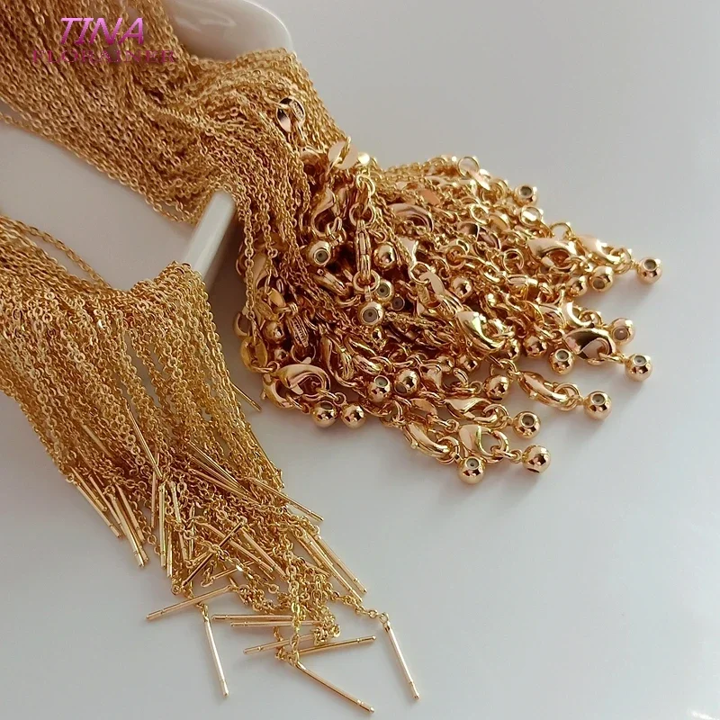 2PCS Länge 45CM Dicke 1MM 14K Gold Farbe Kupfer mit Hummer-haken Flache Ovale Form Link fertig Halskette Ketten