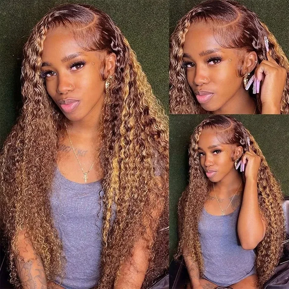 Highlight Ombre Human Hair Wigs Vietnamese Honey Blonde Deep Wave Wigs 13x4 HD Colored Lace Front Human Hair Wigs For Women 3
