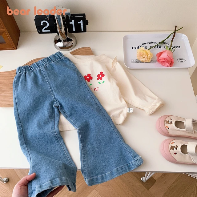 Baby Girls Flare Pants Outfit Pink Ripped Jeans Toddler Ruffle Bell Bottoms Flare  Pants Fall Winter Warm Outfit 