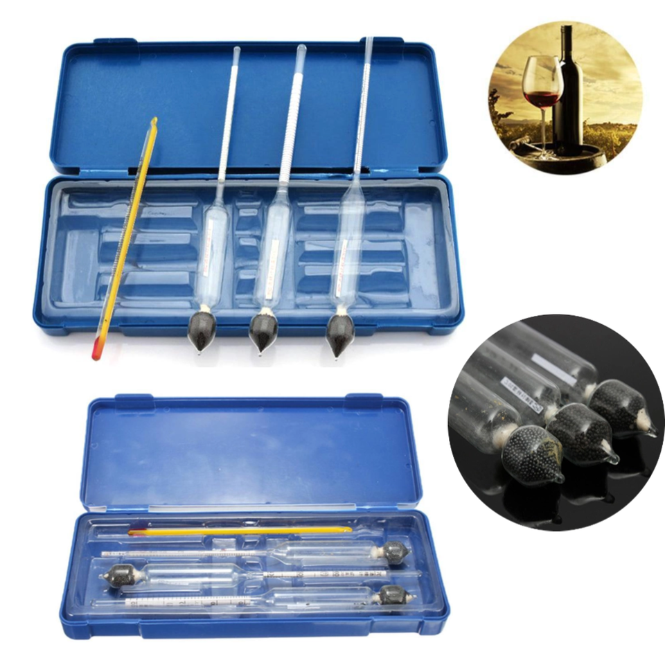 Hydrometer Alcoholmeter Set 0 To 100% Alcohol Meter Tester Thermometer Wine Meter Vintage Alcohol Concentration Meter Tool 3PCS