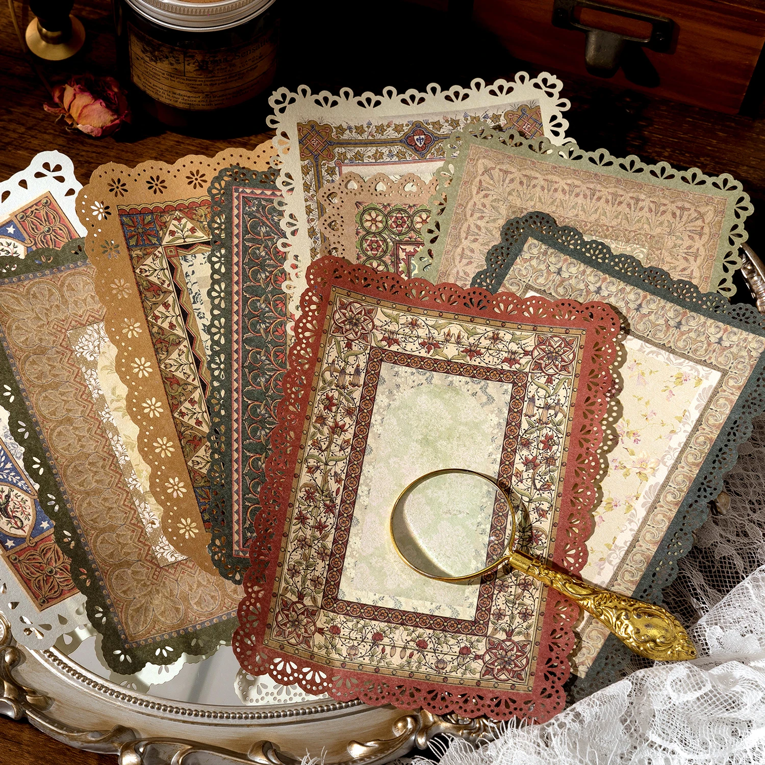 Craft Paper 10pcs/pack Vintage Floral Lace Scrapbook DIY Photo Album Collage Journalling