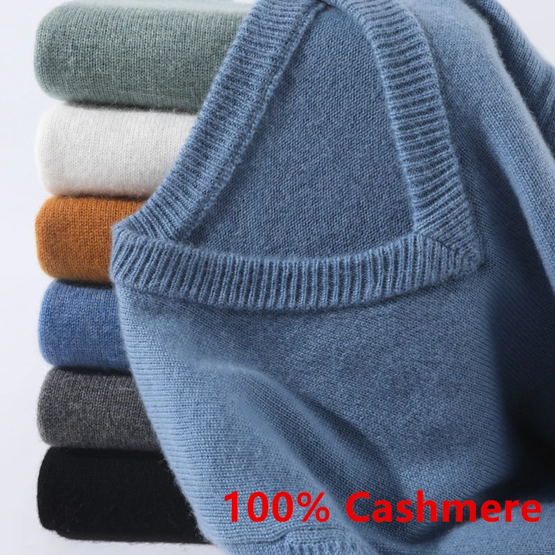 

Super 100% Cashmere Sweater Men Pullover 2021 Autumn Winter Warm Classic V-neck Sweaters Male Jumper Jersey Hombre Pull Homme