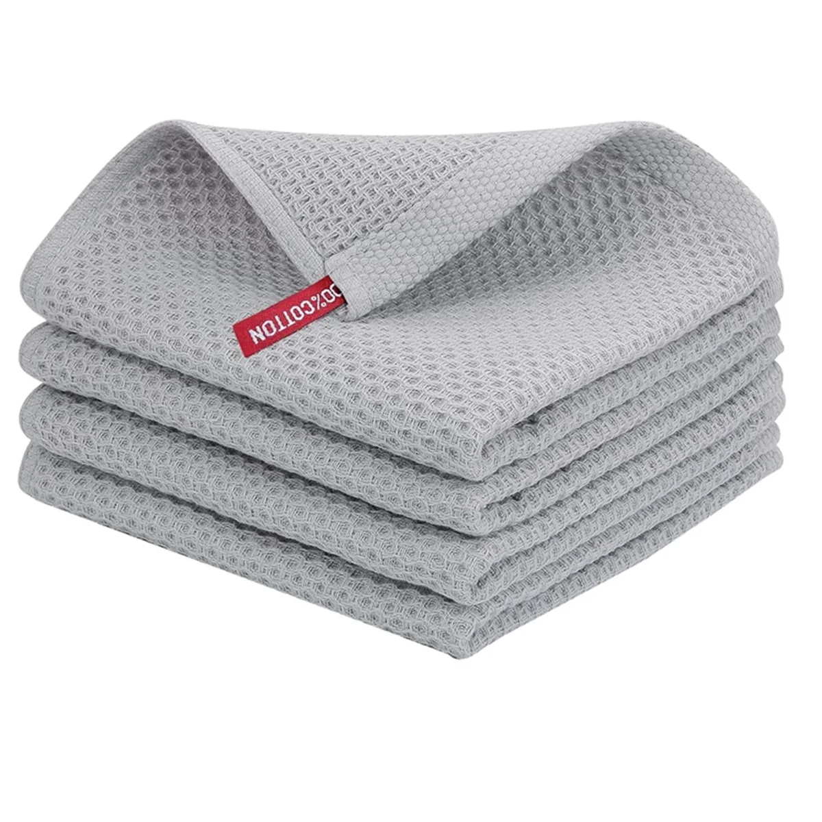 

100% Cotton Waffle-Weave Kitchen Dish Cloths, Ultra Soft Absorbent Quick Drying Dish Towels Light Grey