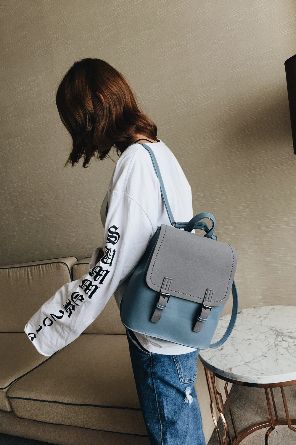 Backpack Women's New Style Instagram Trendy PU Leather Fashionable Computer Backpack with Sports Niche Design