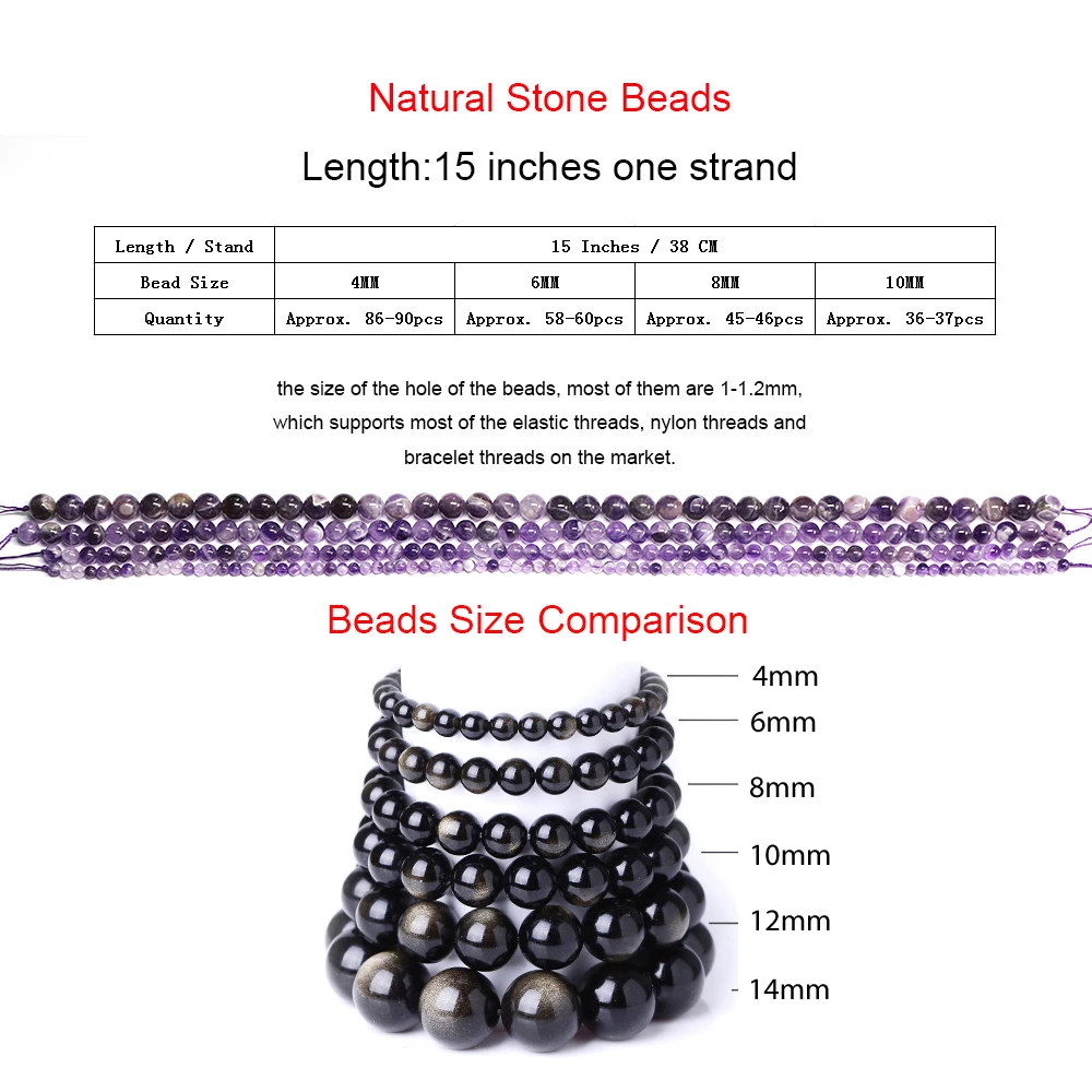 Natural Stone Round 4mm 6mm 8mm 10mm Loose Gemstone Beads For Jewelry Making