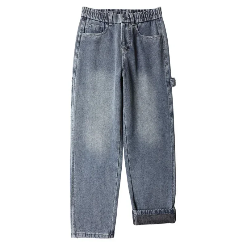 2024 New Autumn Men's Jeans Street Hip-hop Loose Straight Multi-pocket Workwear Denim Trousers Baggy Casual Splicing Trousers 6