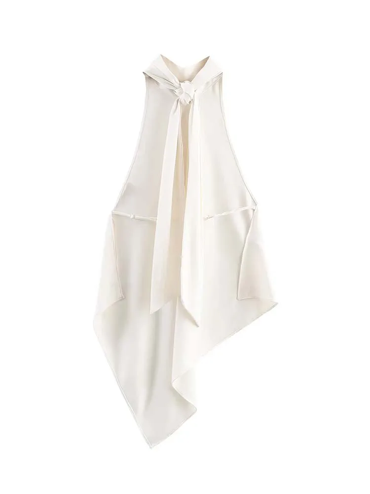 New Slip Tops Fashion Satin Elegant Tie Backless Top Woman 2025 Sleeveless Thin Straps Short Tops For Women Backless Sexy Party