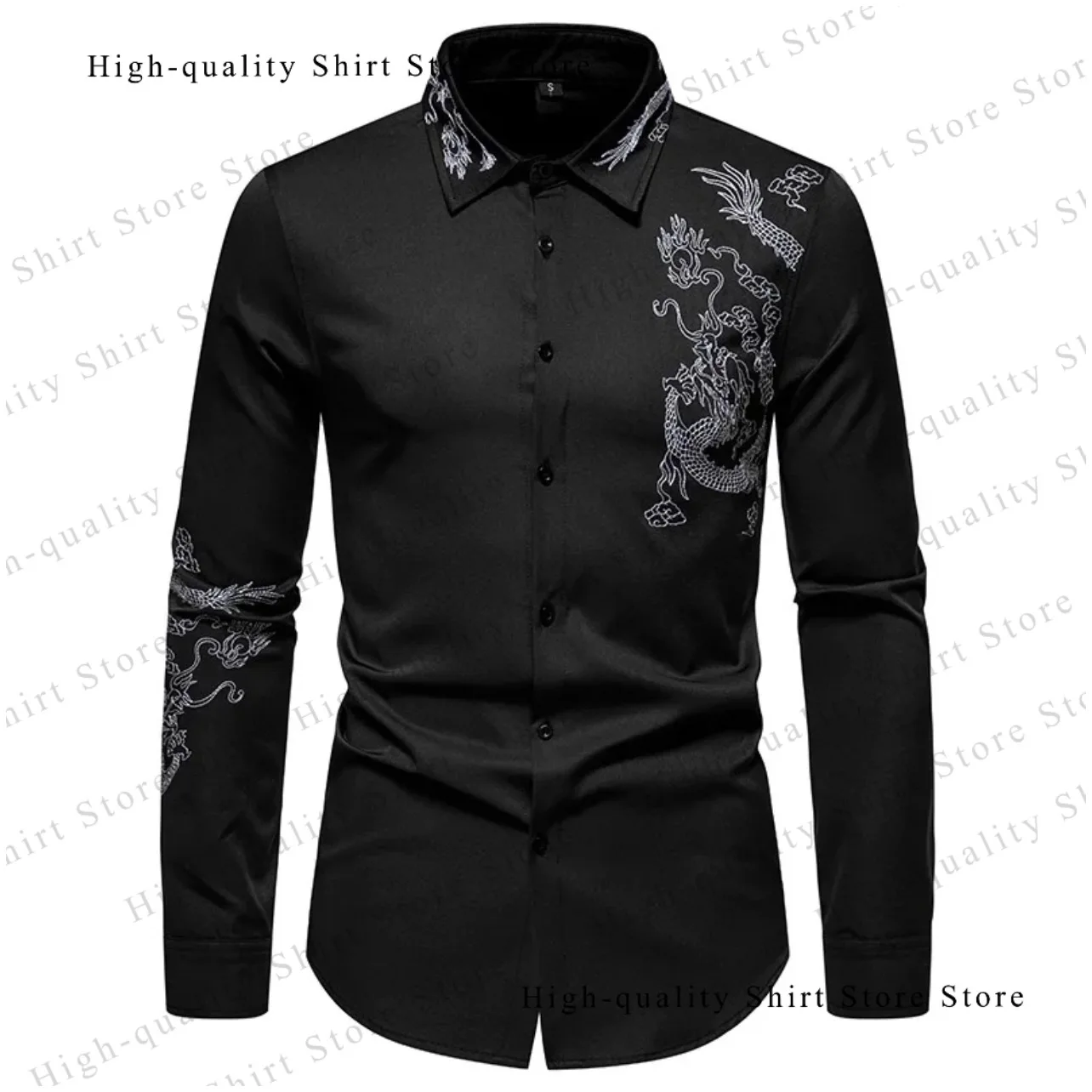 Camisa Masculina Sportrendy Dragon Tattoo - Slim Fit Manga Comprida Azul Marinho