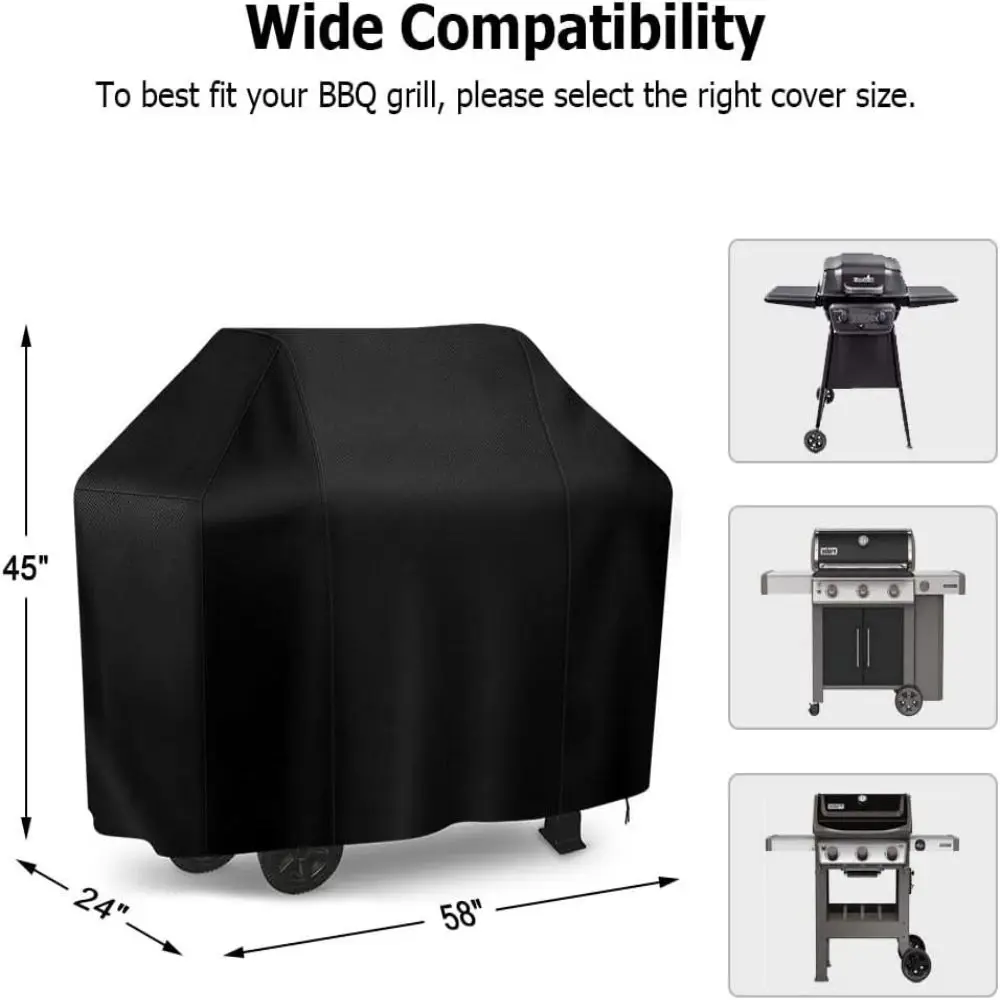 Grill Cover 58 in Waterproof BBQ Gas Grill Cover Polyester Easy On/Off Dustproof Fade Resistant for Weber Char-Broil Nexgrill
