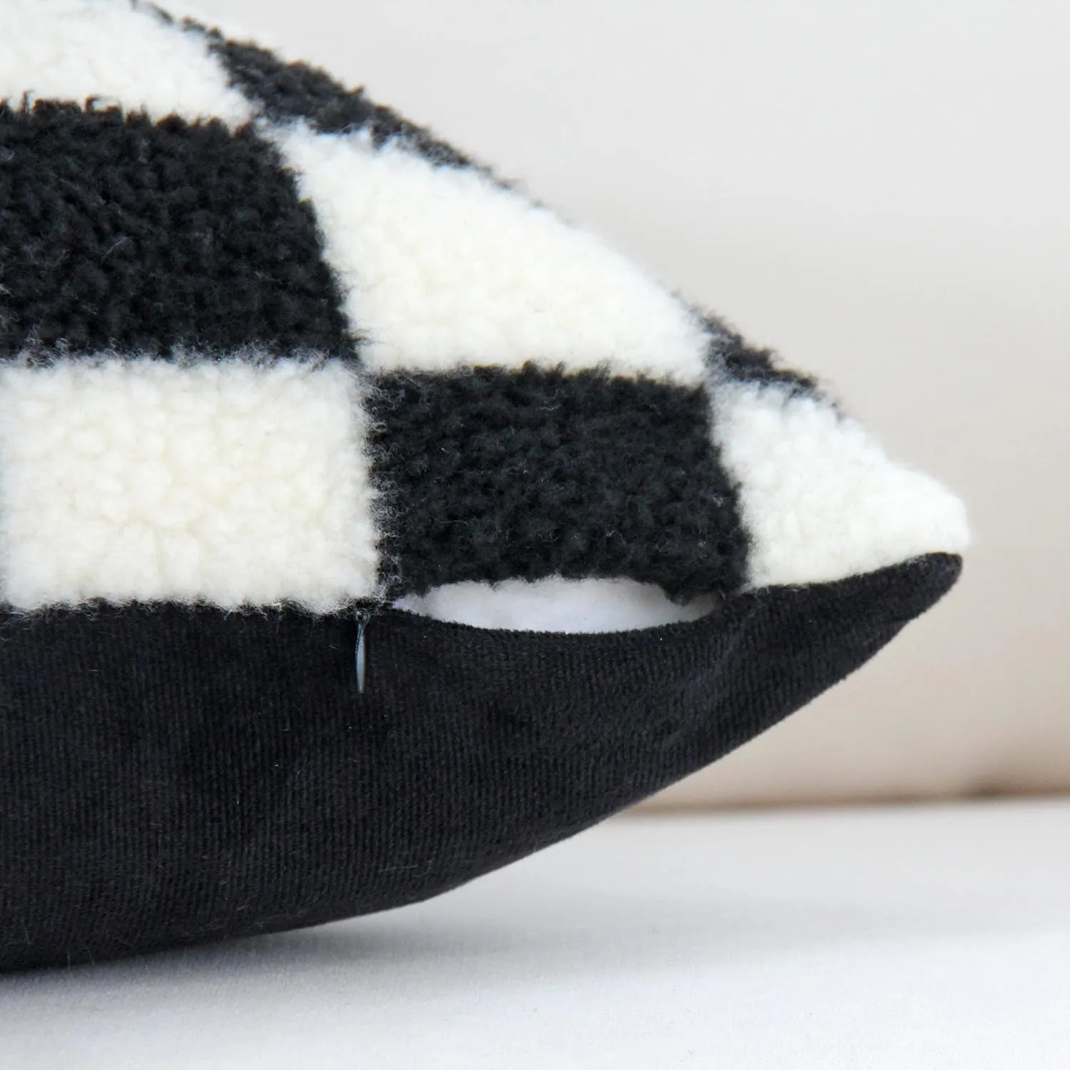Black Faux Fur Wool Throw Pillow Cover Checked Cushion Cover for Sofa Couch Living Room Polyester Lumbar Pillow Home Decoration 4