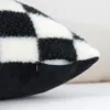 Black Faux Fur Wool Throw Pillow Cover Checked Cushion Cover for Sofa Couch Living Room Polyester Lumbar Pillow Home Decoration 4