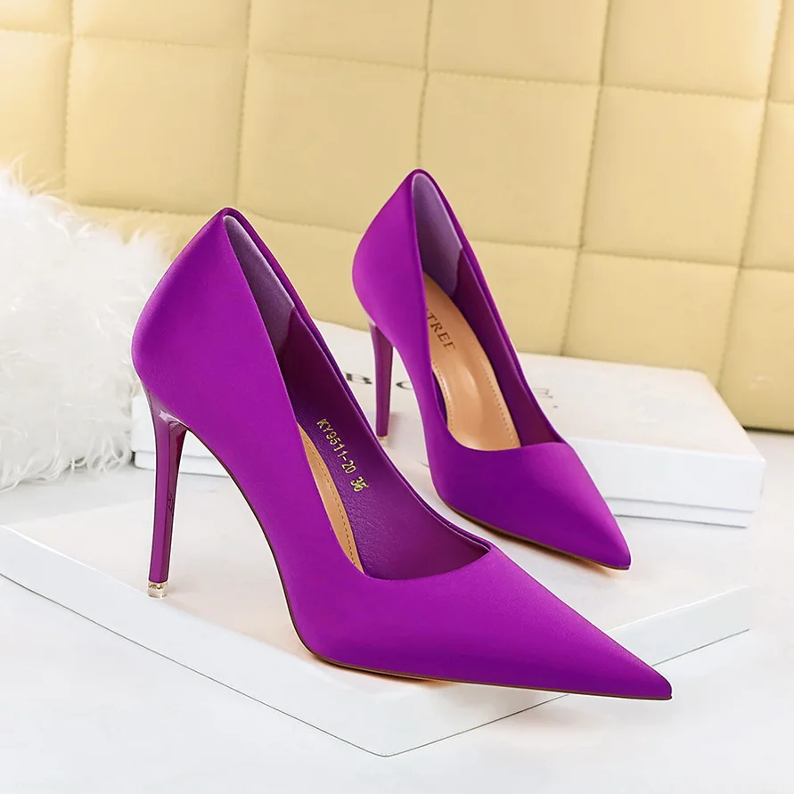 2022 Autumn Women 7.5cm 10.5cm High Heels Pumps Designer Lady Green Purple Stiletto Heels Escarpins Wedding Prom Shoes Plus Size