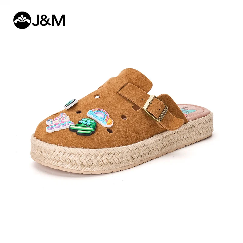 

J&M Women Mules Slippers 2024 Spring Fashion Leather Clogs Espadrilles Casual Shoes Summer Lady Gril Slip-on Beach Sandals