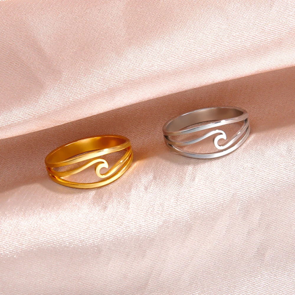 Cazador Minimalist Sea Wave Rings for Women Men Stainless Steel Finger ...