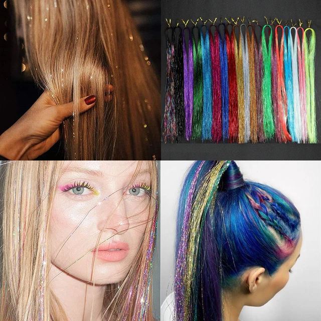 Shiny Sparkle Hair Tinsel Kit Rainbow Women Colorful Glitter Bling Hair  Extension Twinkle Hair Dazzles Accessories for Braiding - AliExpress