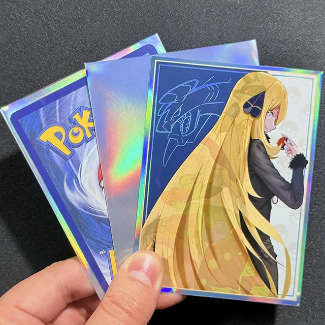 60PCS Foil Cynthia Card Sleeve Holographic Anime Girl PTCG Standard Size Card Protectors Table Game Protective Cover 67x92mm 4