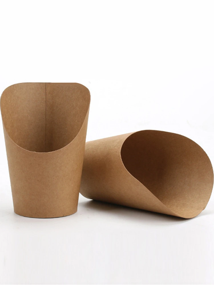 

50 шт., одноразовые стаканчики для картофеля фри, из крафт-бумаги