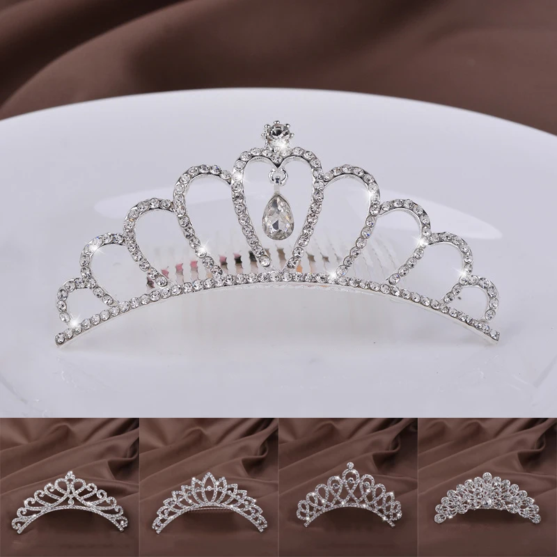 

Kids Princess Crystal Tiaras And Crowns Children Girls Headband Rhinestone Hairpin Bridal Wedding Hair Accessories Jewelry
