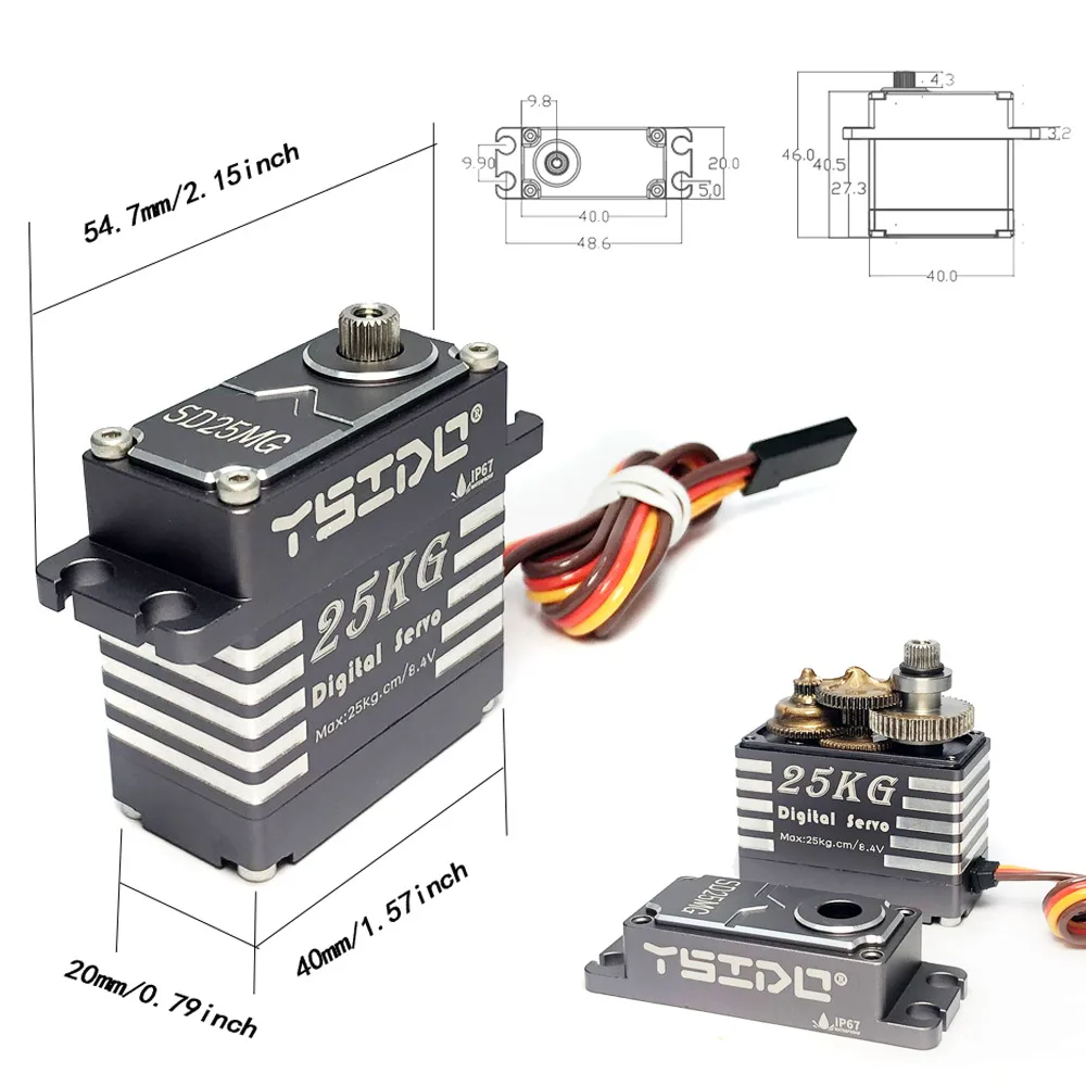 Comparaison des rapports de démultiplication 12T/21T/29T/35T pour le servo numérique 25KG 60A.