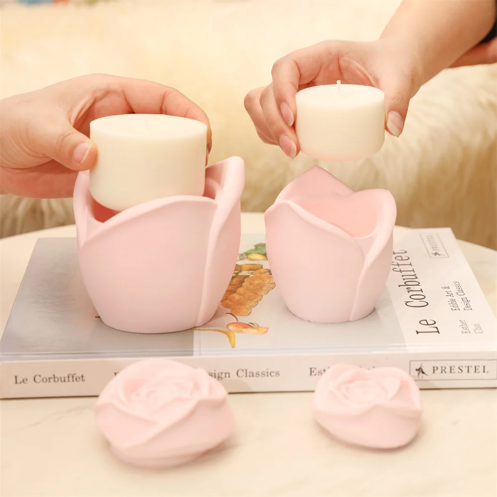 Boowan Nicole Rose Candle Jar Concrete Silicone Mold and Reusable Candle Refill Mold