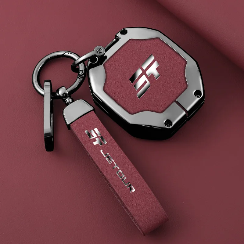 

Zinc Alloy + Leather Cover Fit for Chery Jetour Dashing IDM I-DM X-1 Plus Car Key Full Case Shell Bag Metal Buckle Accessories