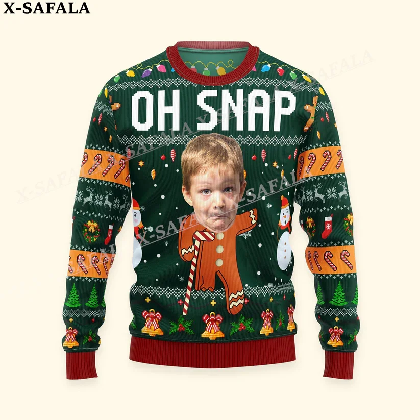 thumbnail image 1 of Suéteres de punto navideños feos con personajes/mascotas personalizados y fotos personalizadas, jerséis de regalo de Navidad, tops para parejas, fiestas, unisex, informales, 5, 1 of 5