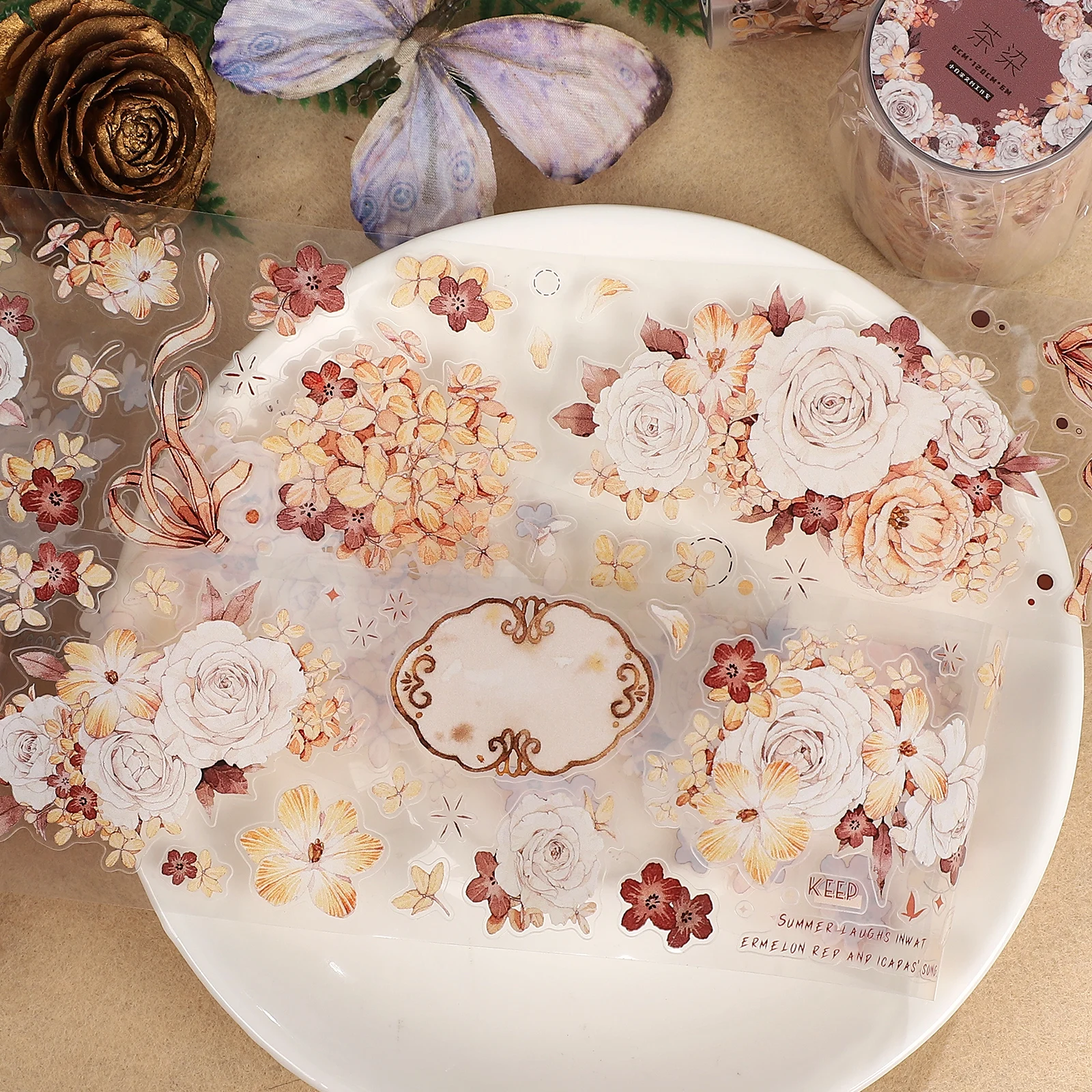 60mm*6m 빈티지 꽃 풍경 PET 테이프 창의적인 DIY 저널 재료 콜라주 스크랩북 문구류